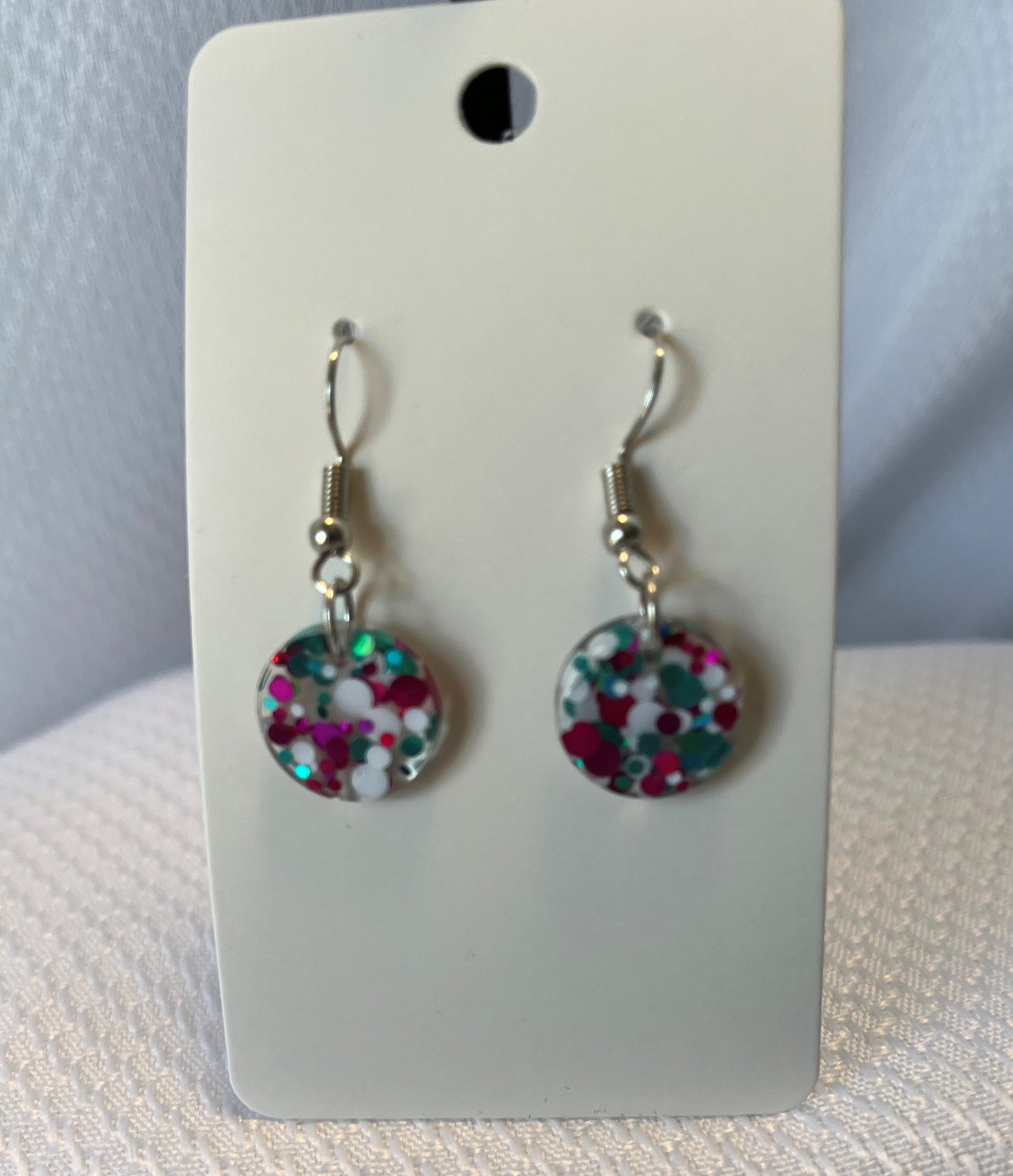 Small Circle Earrings w/ White, Pink, and Teal