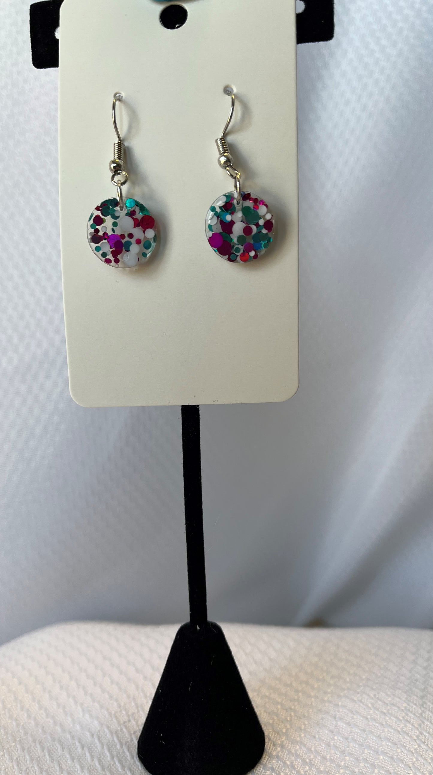 Small Circle Earrings w/ White, Pink, and Teal