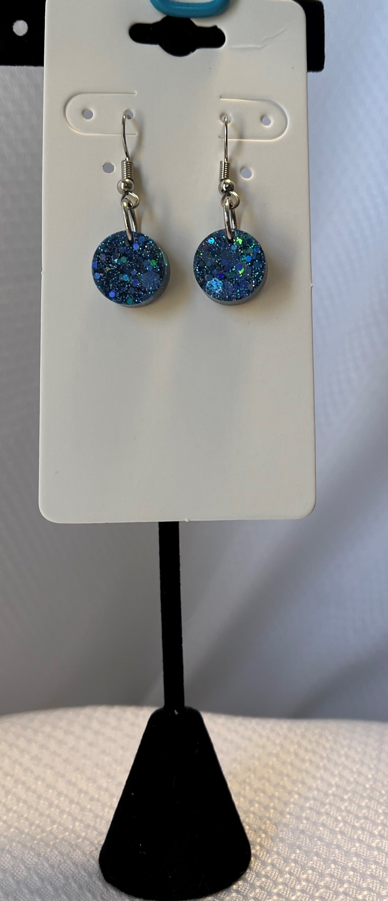 Small Circle Earrings Blue Holographic