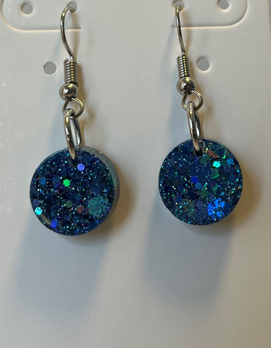 Small Circle Earrings Blue Holographic