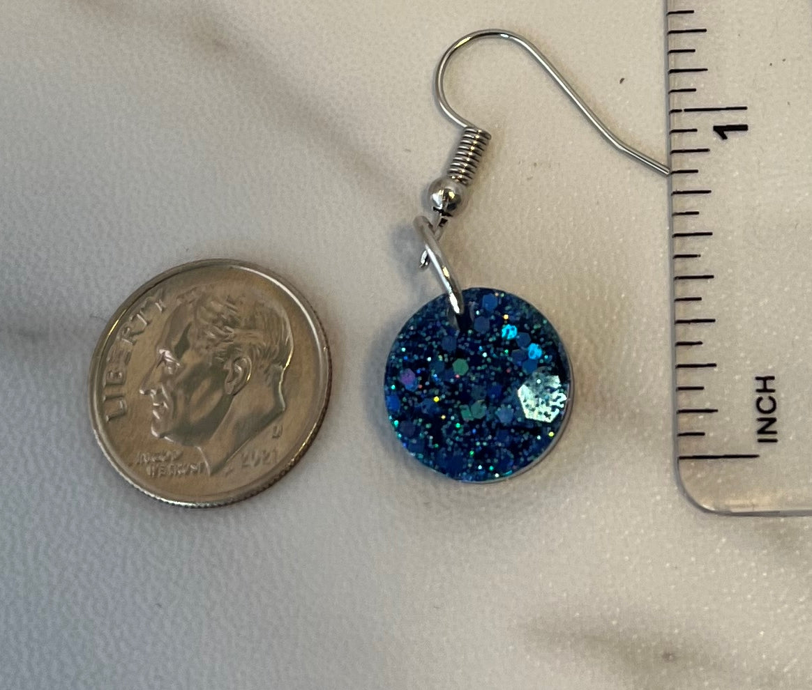 Small Circle Earrings Blue Holographic