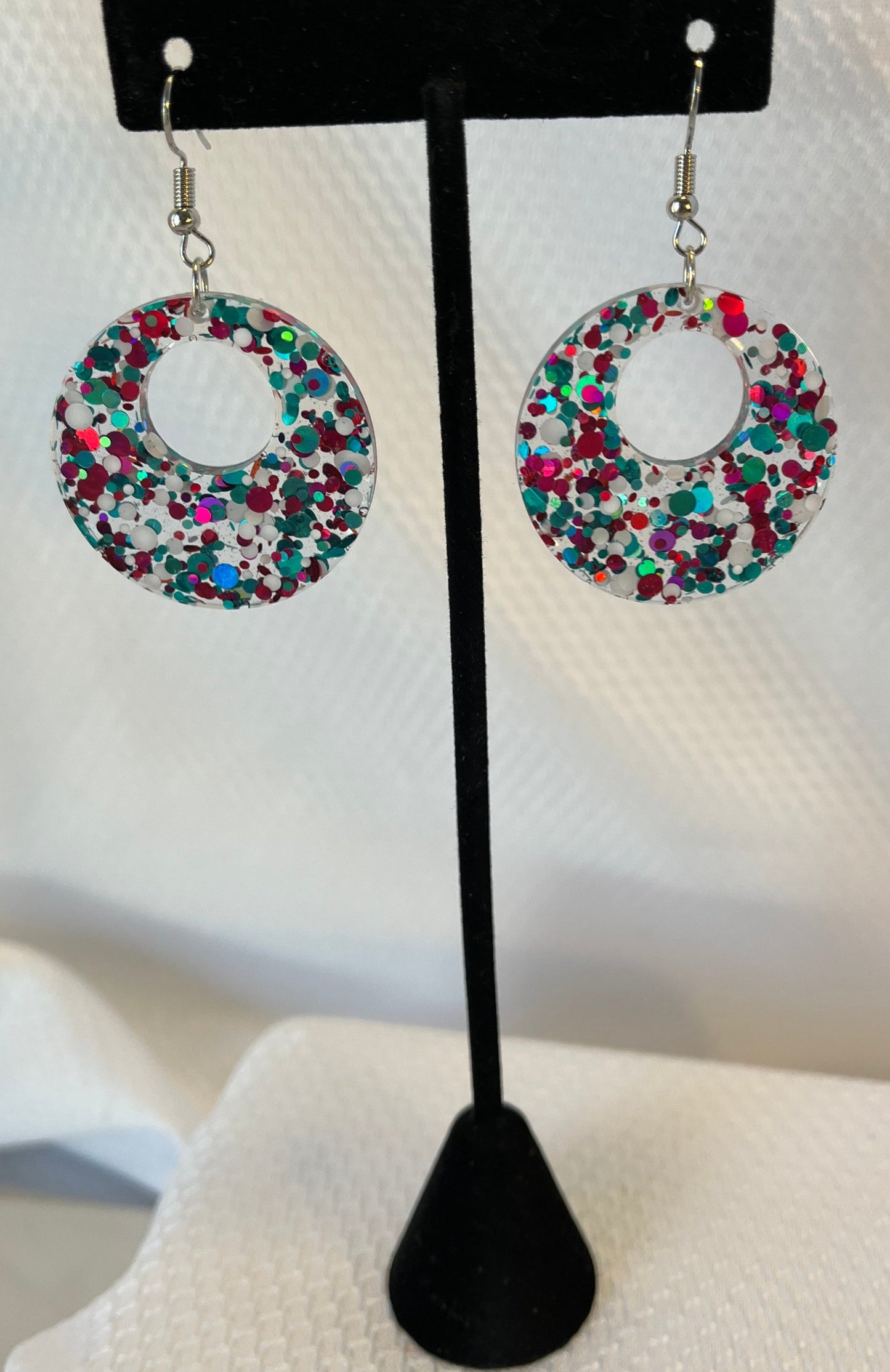 Medium Hoop Earrings w/ White, Pink, and Teal