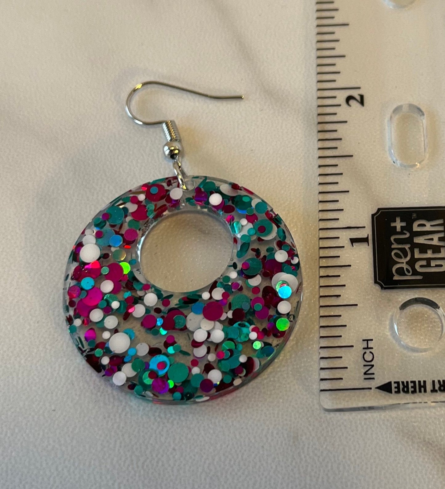Medium Hoop Earrings w/ White, Pink, and Teal