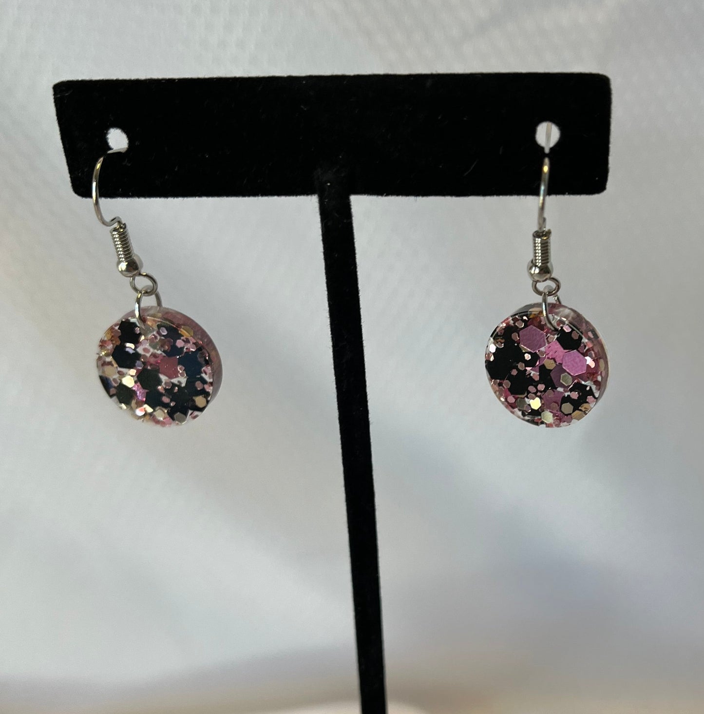 Small Circle Earrings Rose Gold w/ Pink and Black