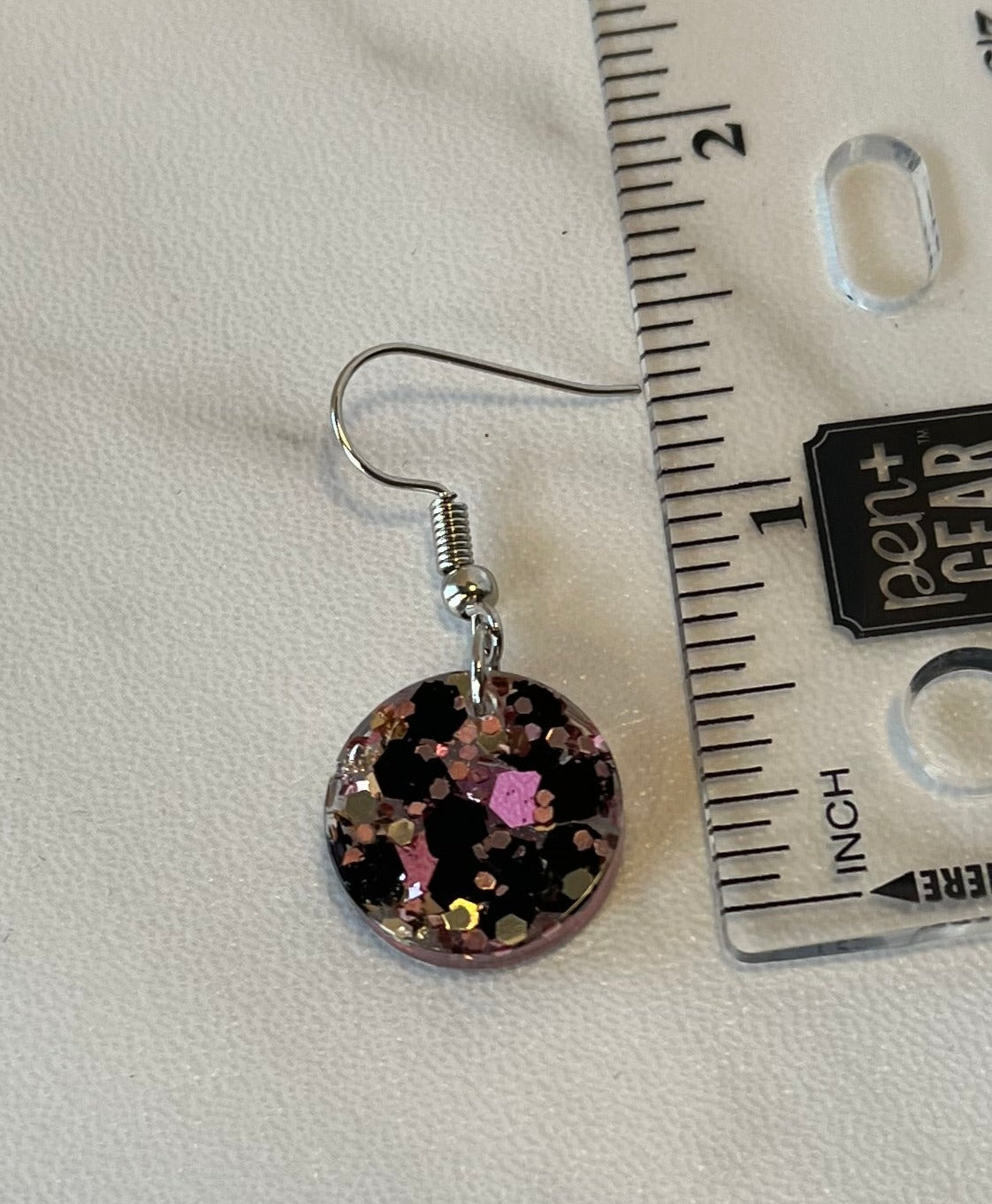 Small Circle Earrings Rose Gold w/ Pink and Black