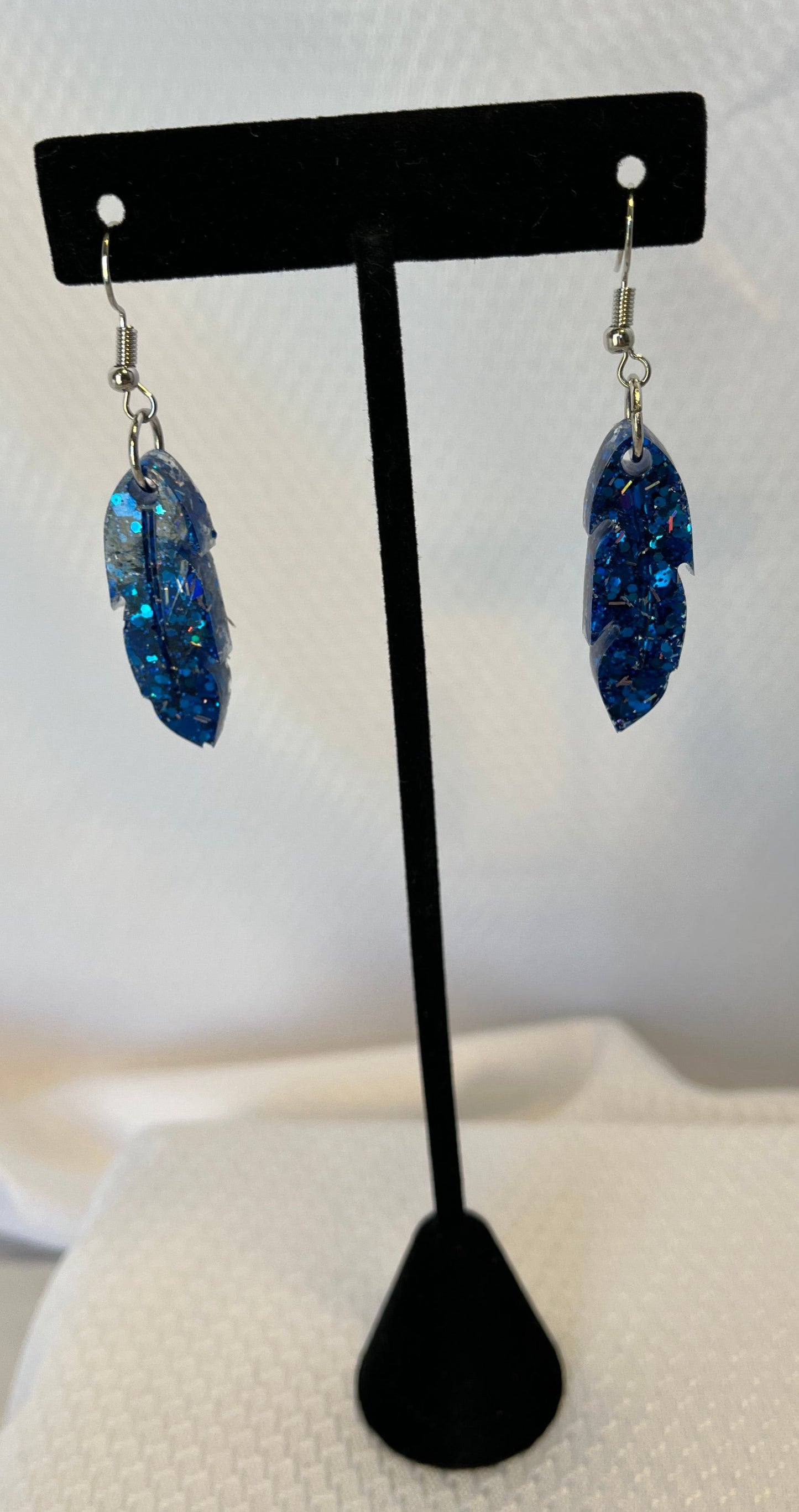 Medium Feather Earrings Royal Blue w/ Silver
