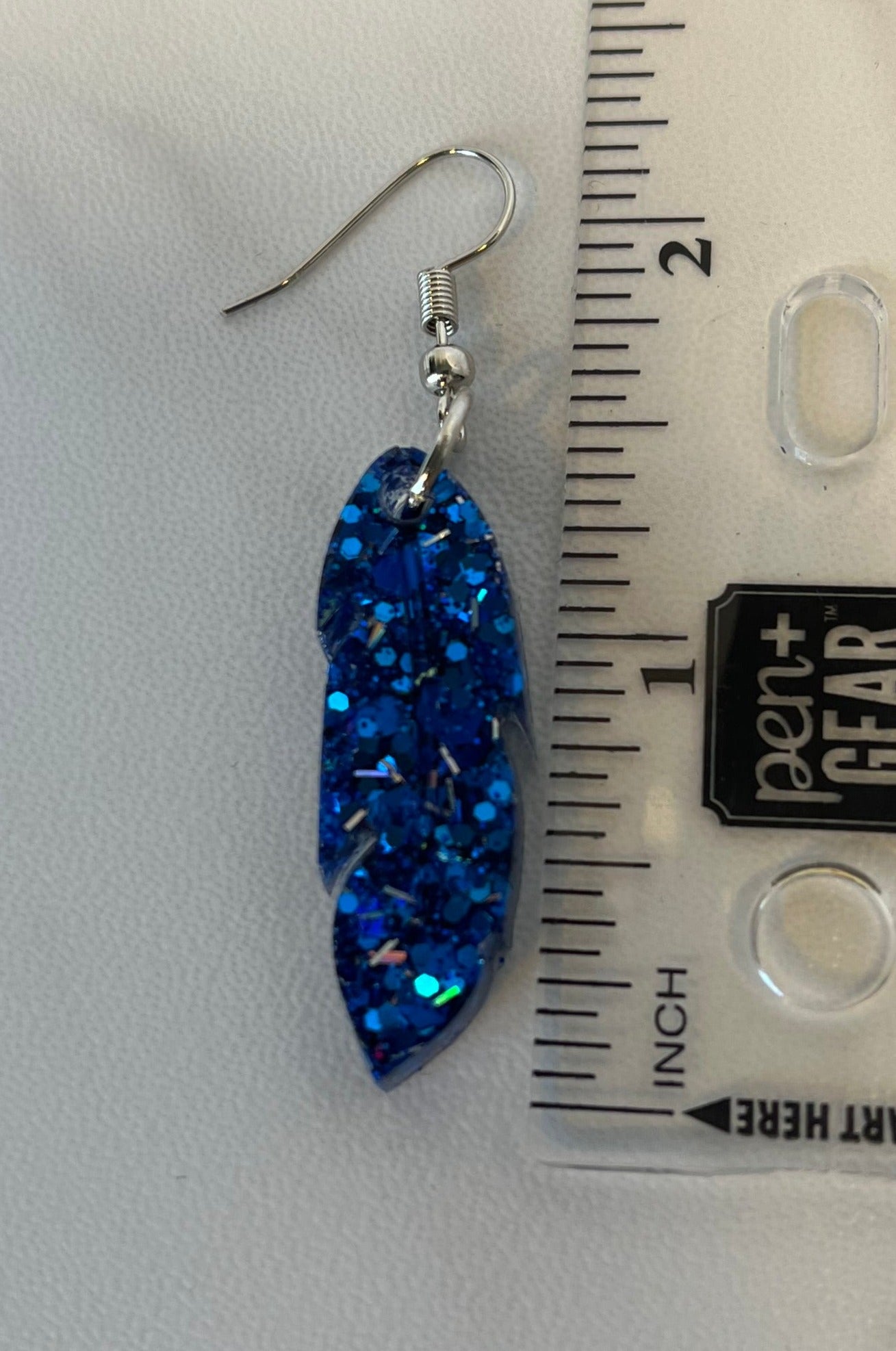 Medium Feather Earrings Royal Blue w/ Silver