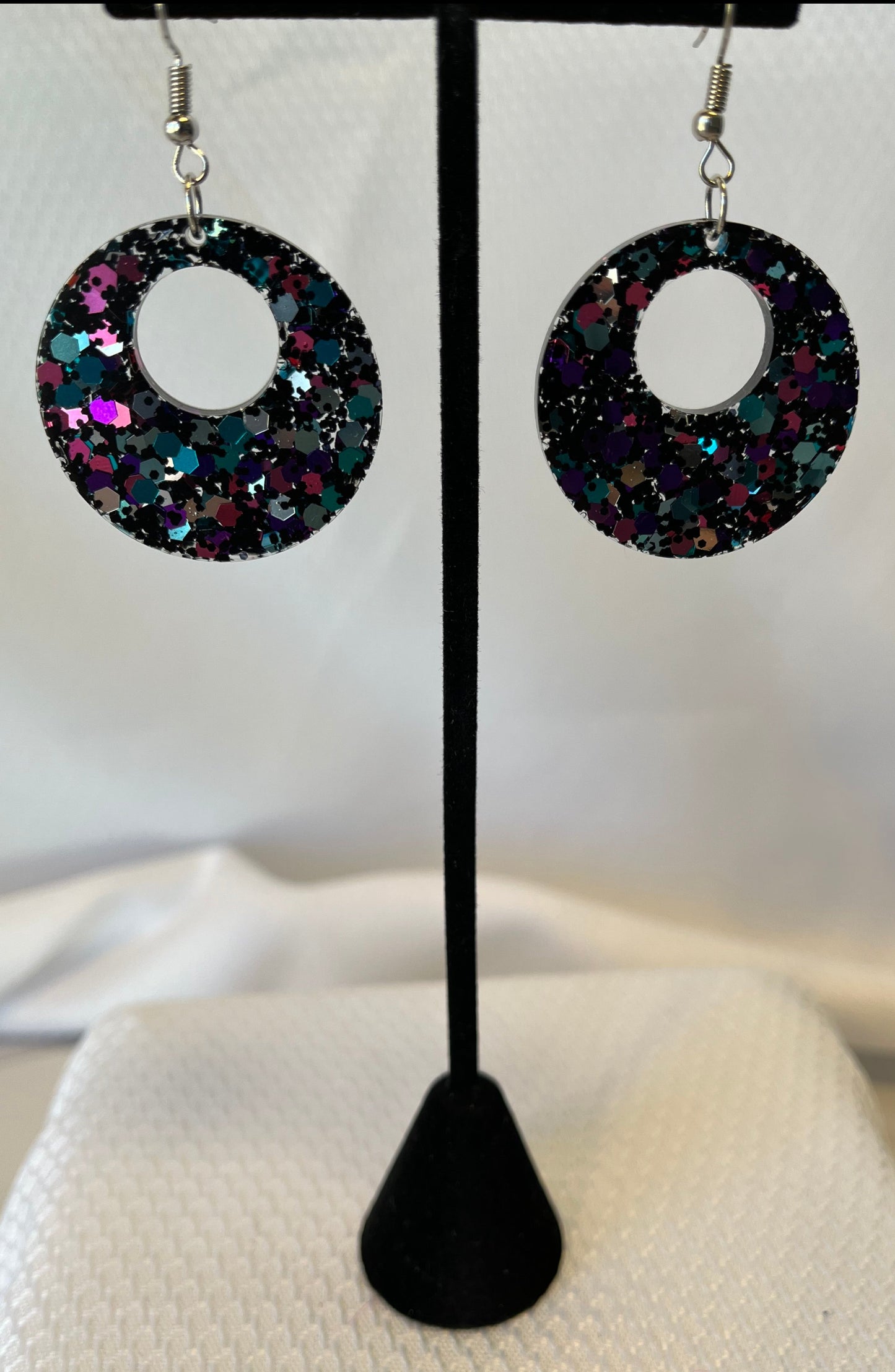 Medium Hoop Earrings Black w/ Pink, Purple, Teal, and Silver