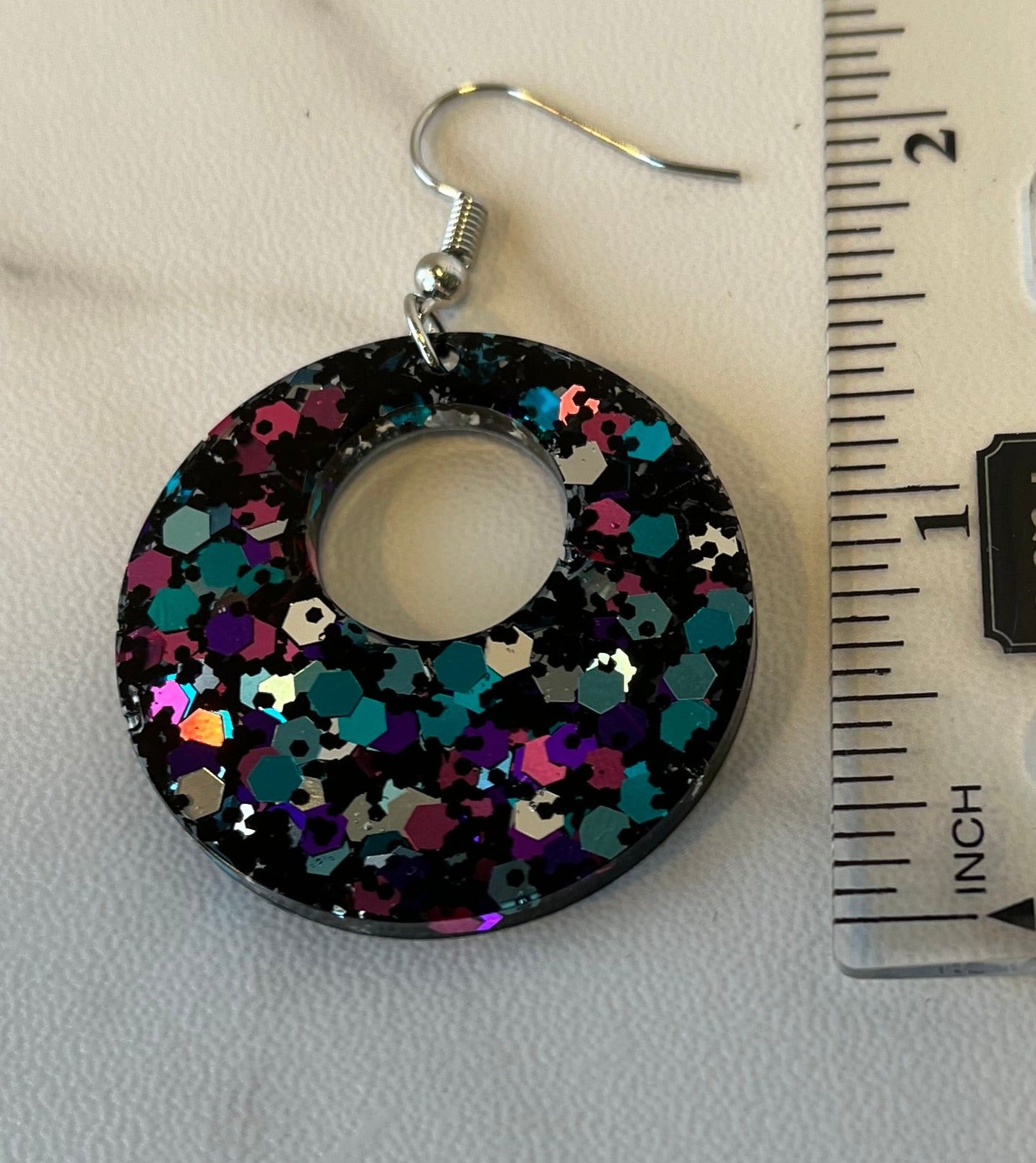 Medium Hoop Earrings Black w/ Pink, Purple, Teal, and Silver