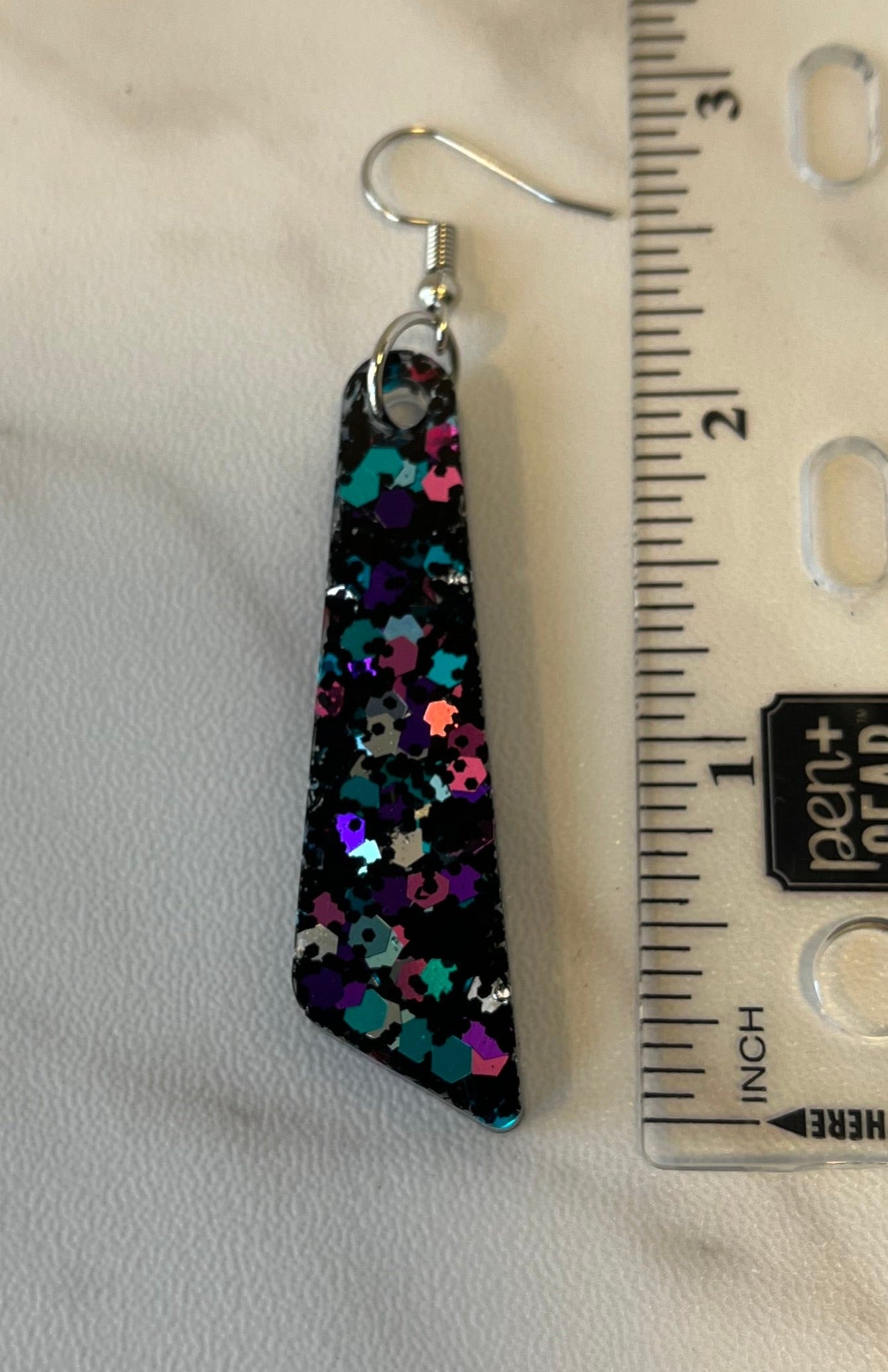 Large Dangle Earrings Black with Pink, Purple, Teal, and Silver