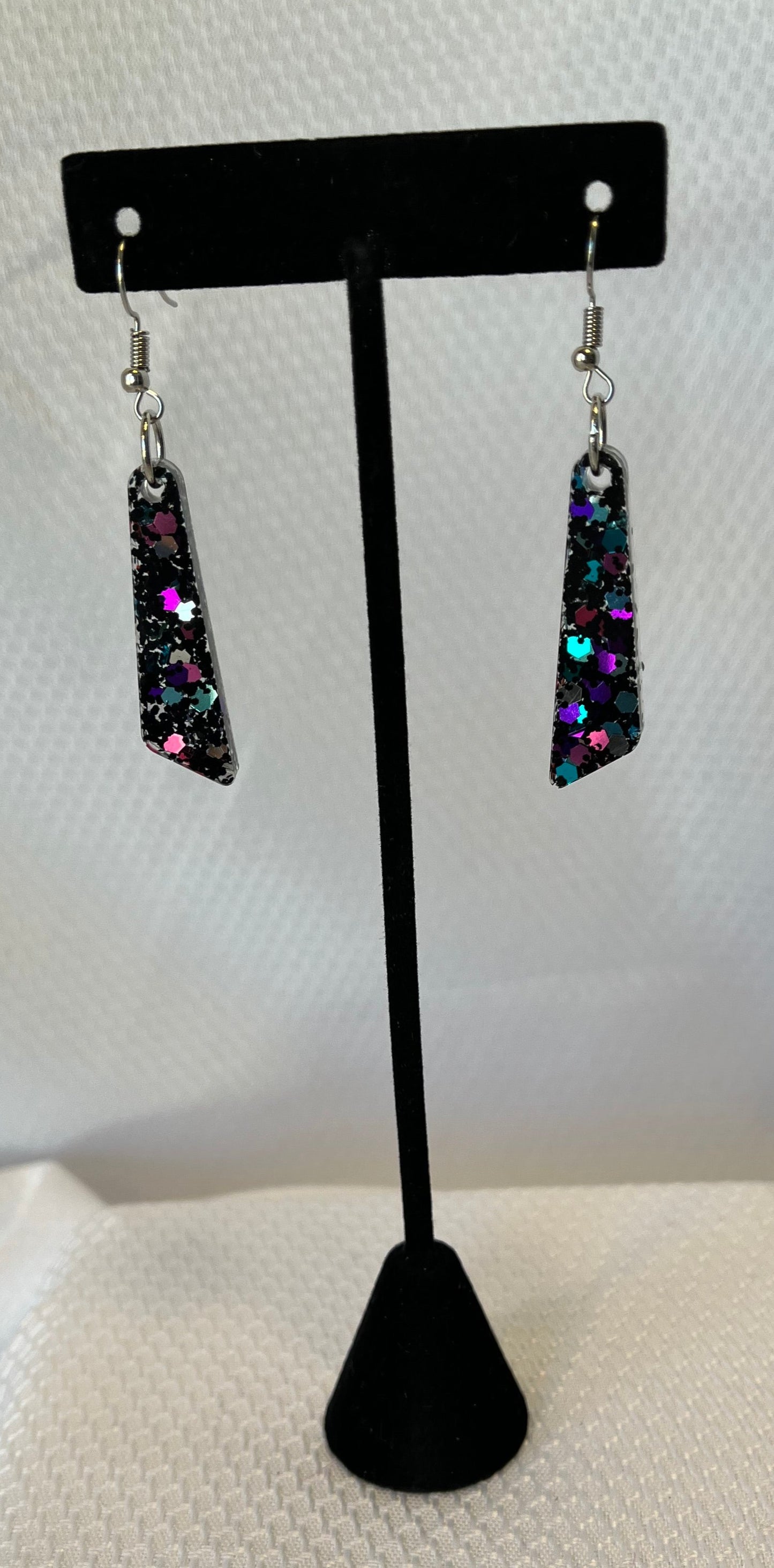Medium Dangle Earrings Black with Pink, Purple, Teal, and Silver