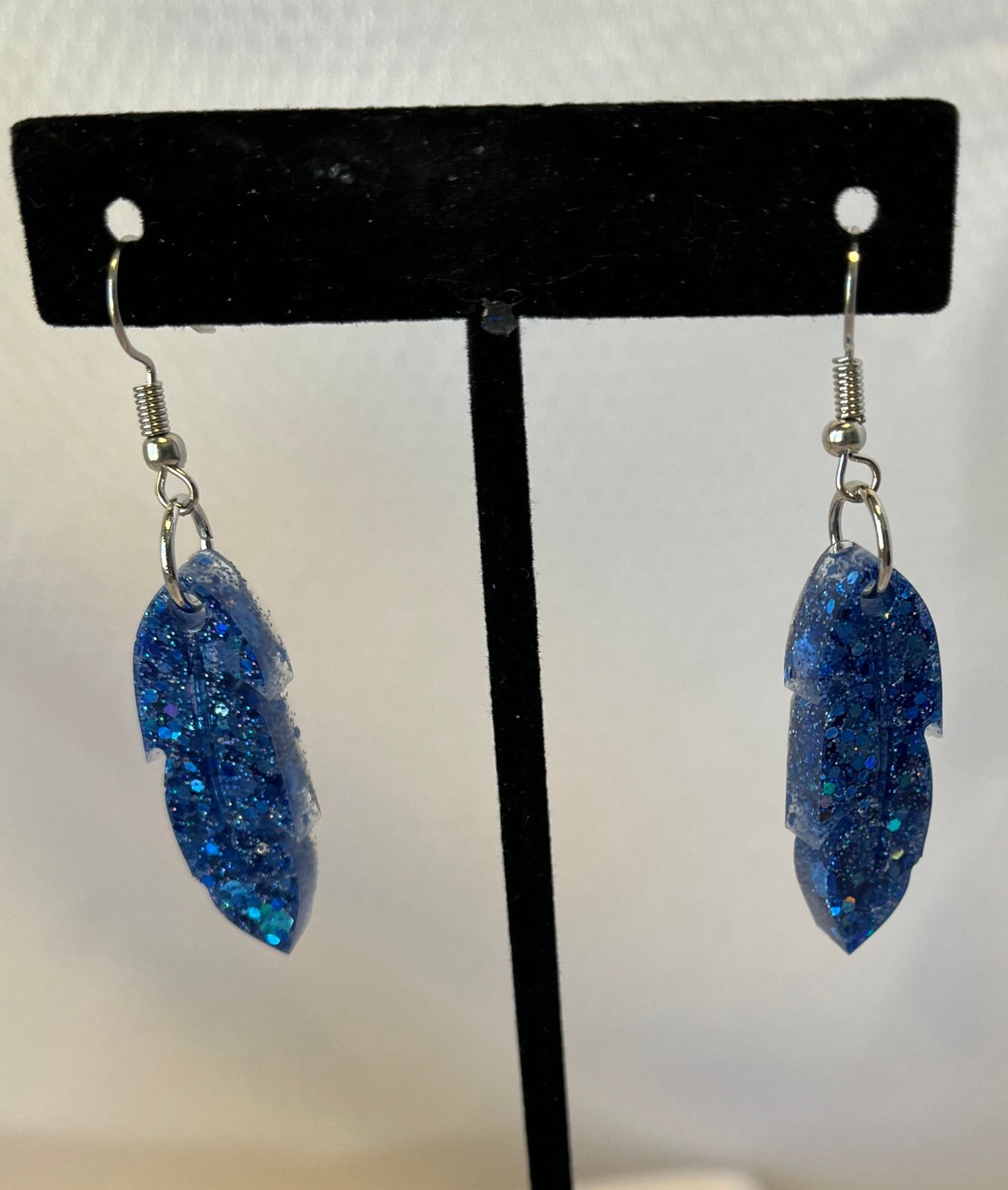 Medium Feather Earrings Blue Holographic