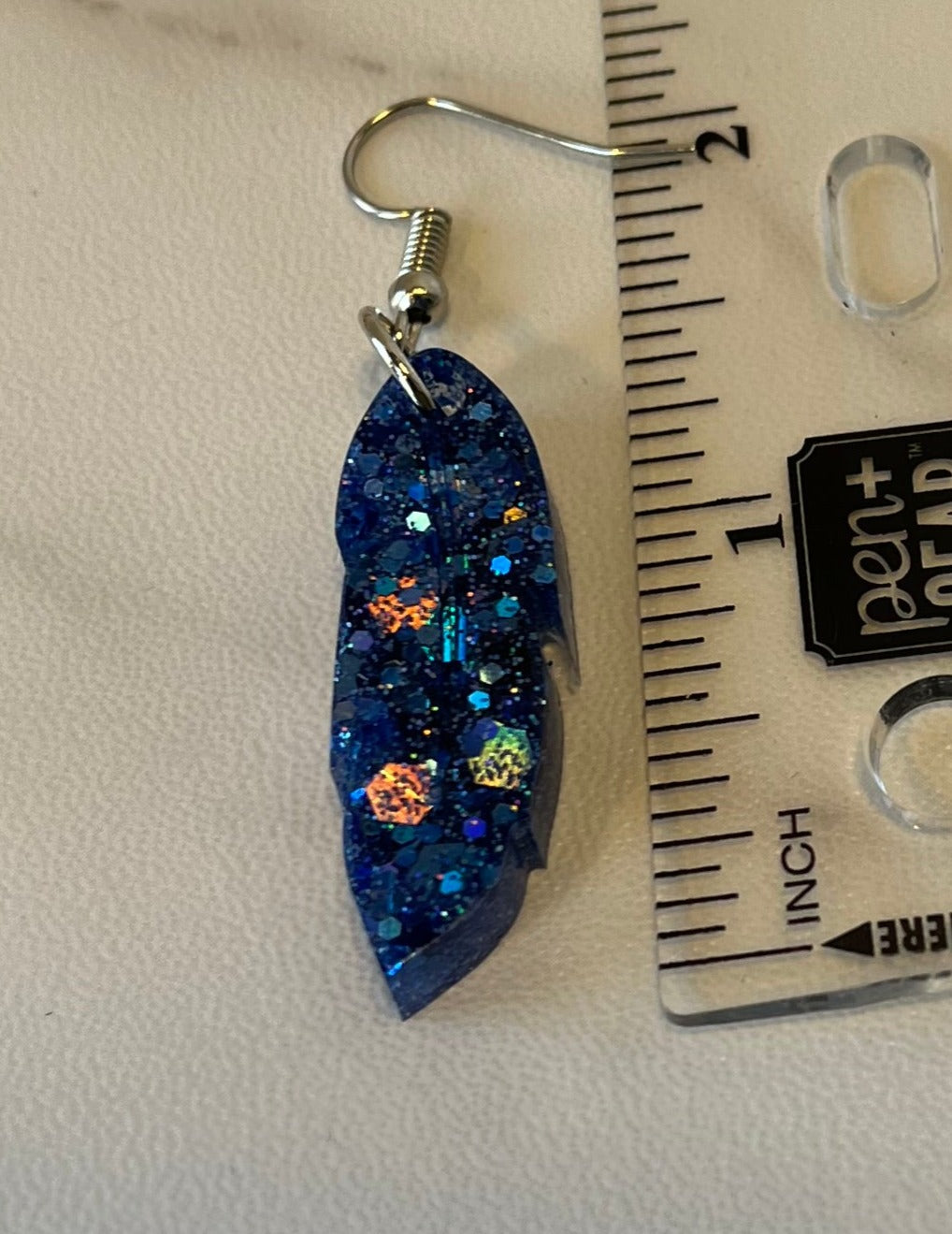 Medium Feather Earrings Blue Holographic