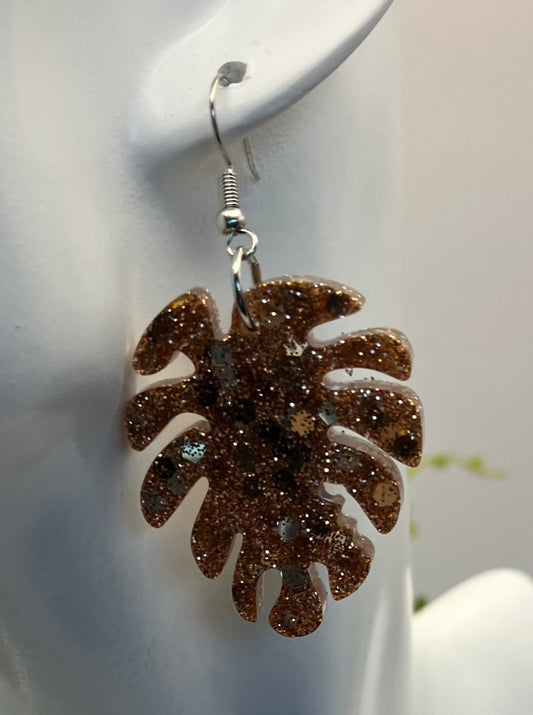 Large Monstera Earrings Rose Gold
