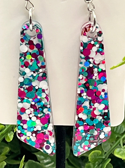 Large Dangles, Pink, White, and Teal