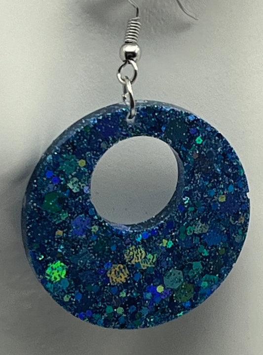 Medium Hoops Blue w/ Chunky Glitter