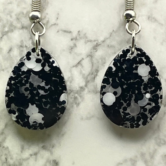 Small Teardrop Earrings Black w/ White