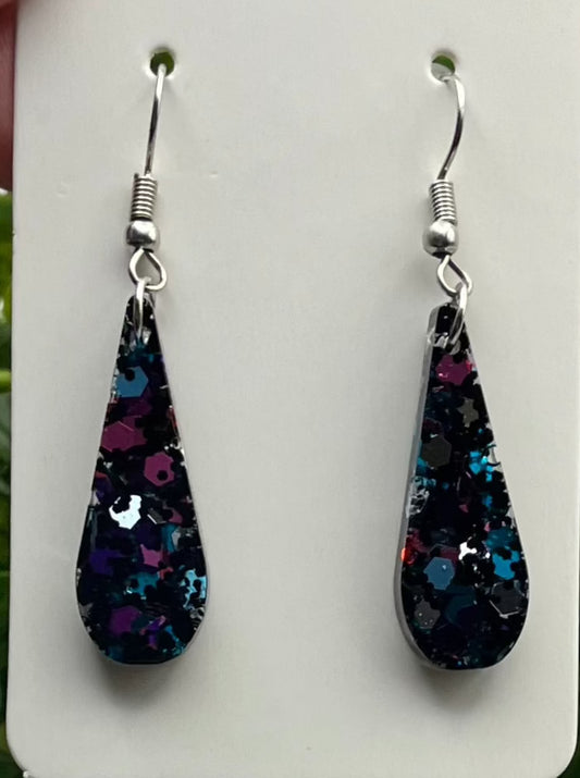 Small Teardrops Black w/ Pink, Purple, Teal, and Silver
