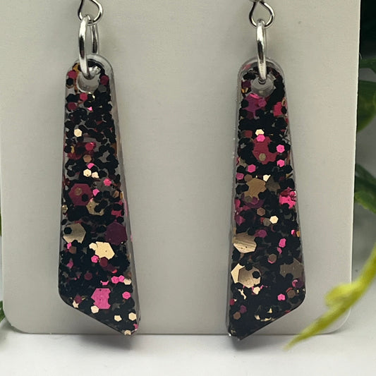 Medium Dangles Black with Pink and Gold Glitter
