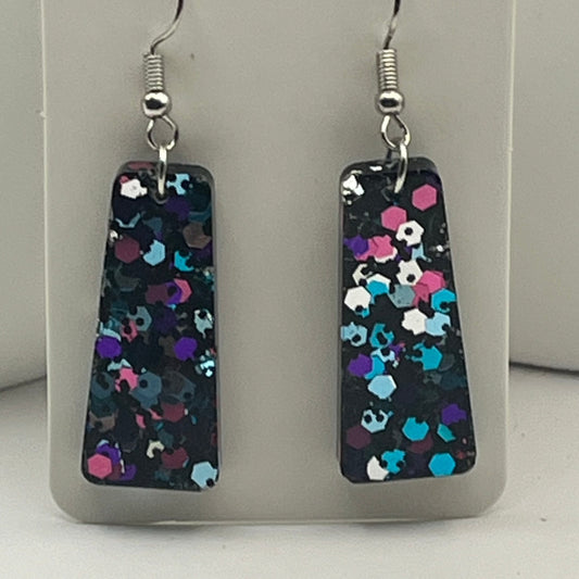 Medium Rectangles Black with Pink, Purple, Silver, and Teal