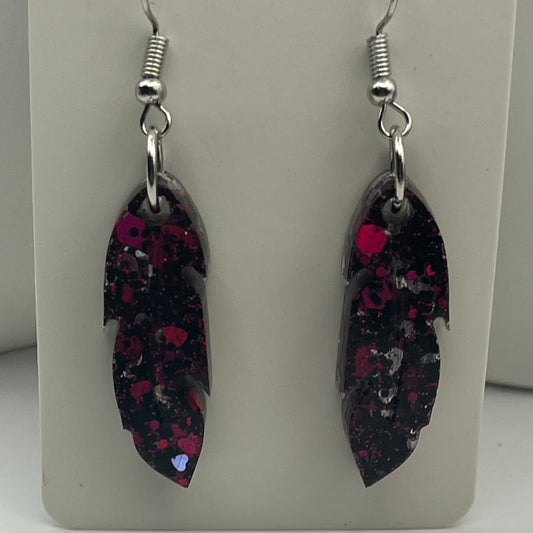 Medium Feathers Black with Pink and Silver Hearts.