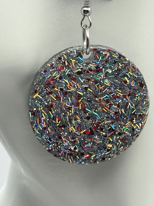 Large Circle Earrings Silver w/ Red