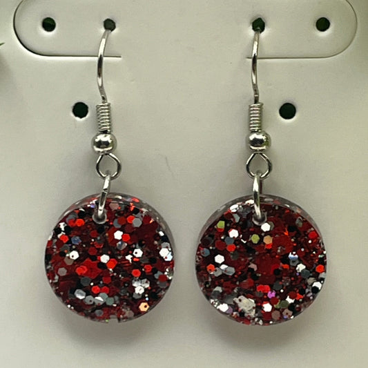 Small Circles Red with Silver Glitter
