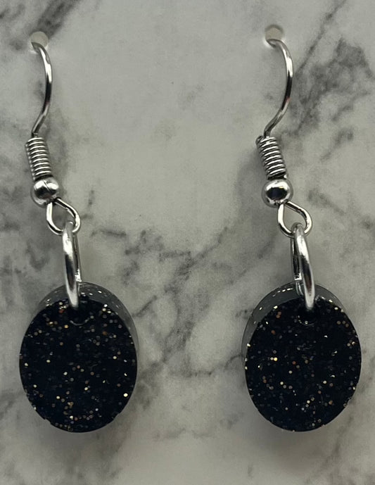 Small Ovals Black with Gold Glitter