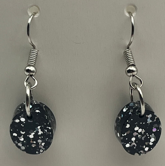 Small Ovals Black with Silver Glitter