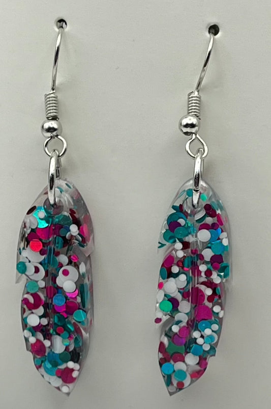 Medium Feather Earrings pink, teal, and white