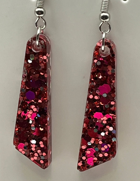 Medium Dangles Pink with iridescent glitter