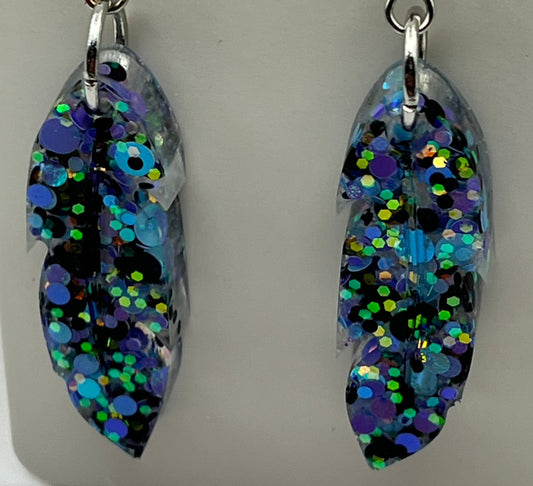 Medium Feather Earrings Purple, Blue, and Black
