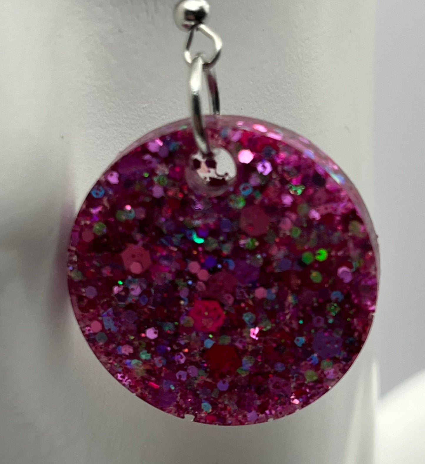 Medium Circle Earrings Pink w/ Iridescent Sparkles