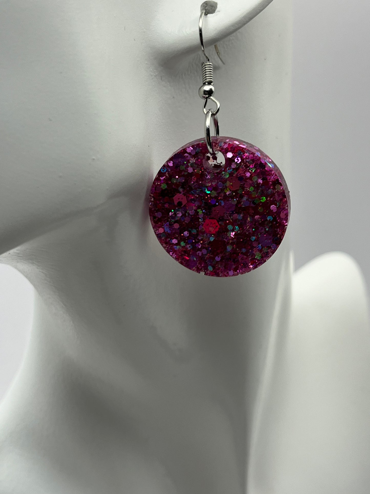 Medium Circle Earrings Pink w/ Iridescent Sparkles
