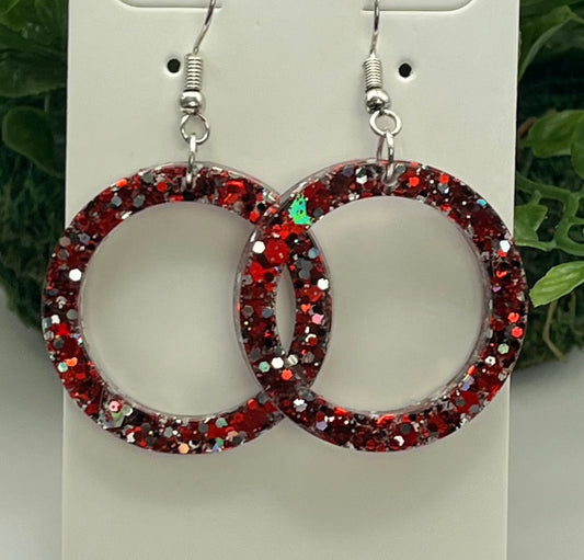 Medium Hoops Red with Silver