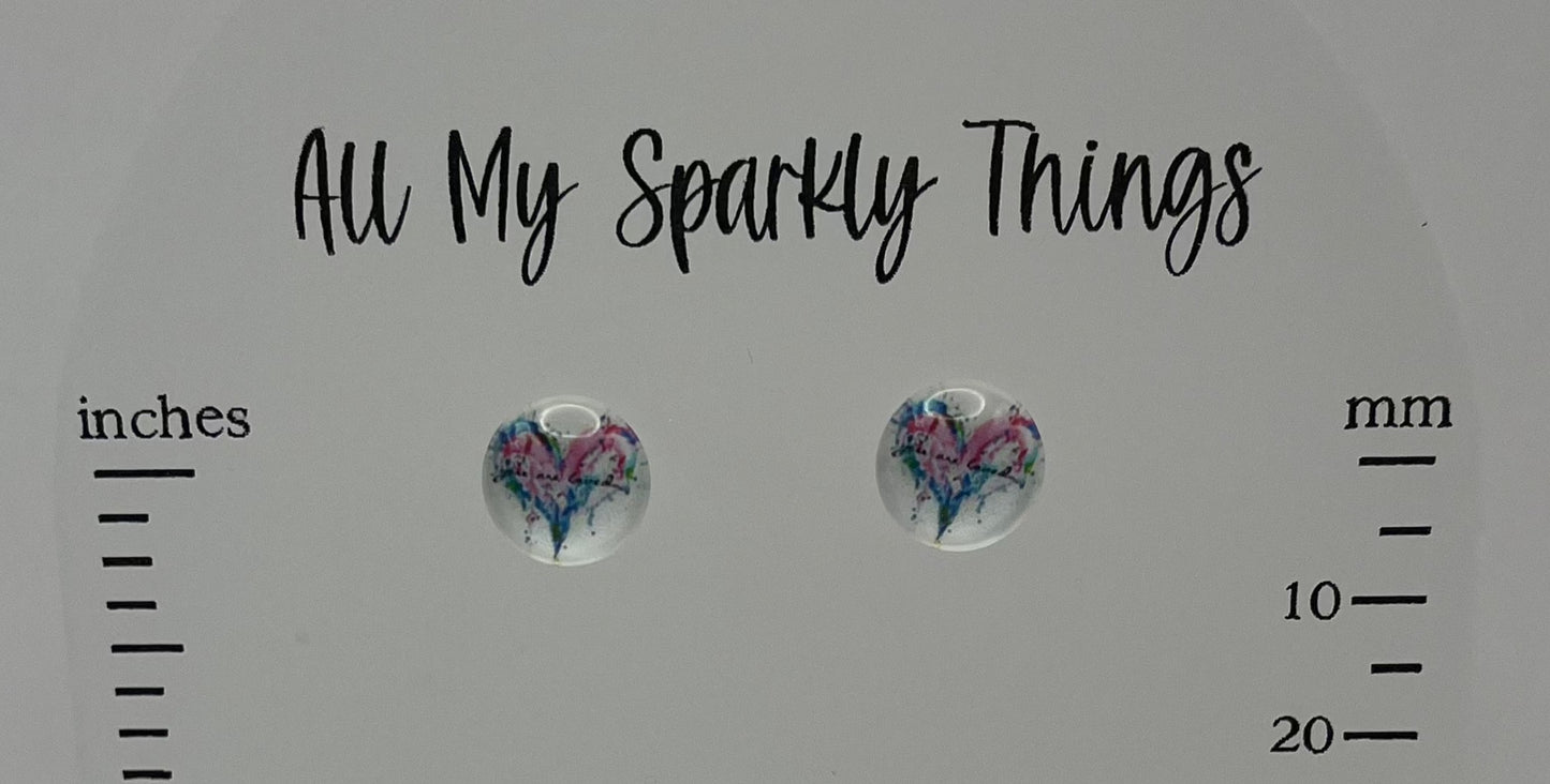 Single Pair Pink and Blue Heart Studs