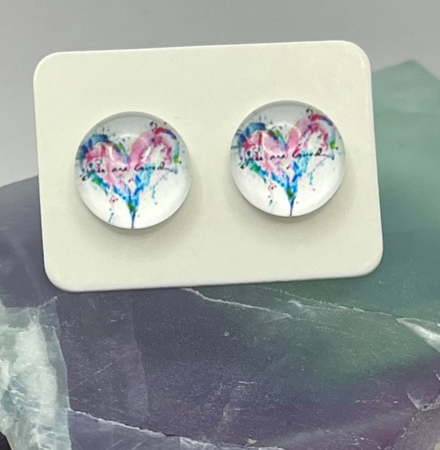 Single Pair Pink and Blue Heart Studs