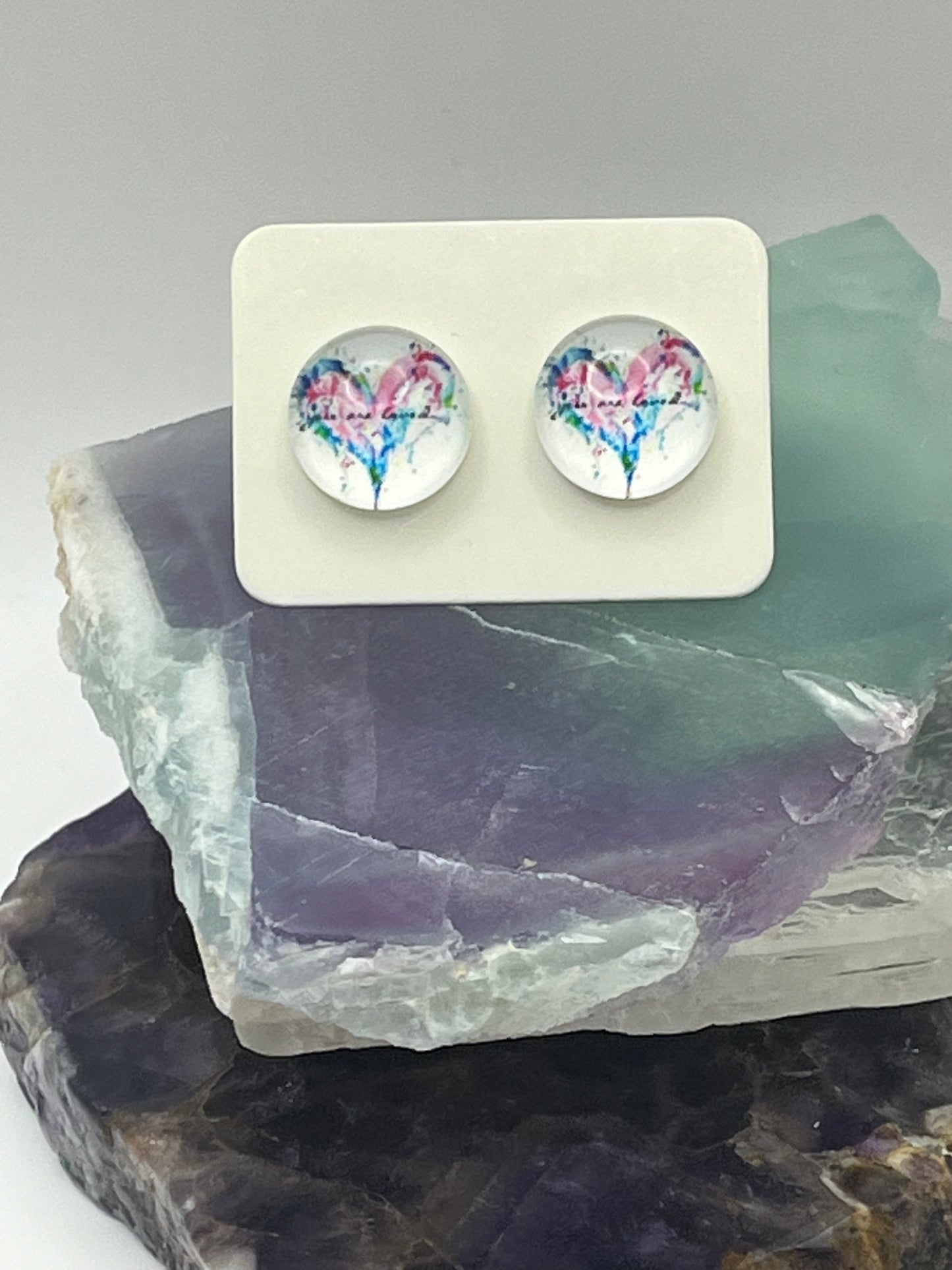 Single Pair Pink and Blue Heart Studs