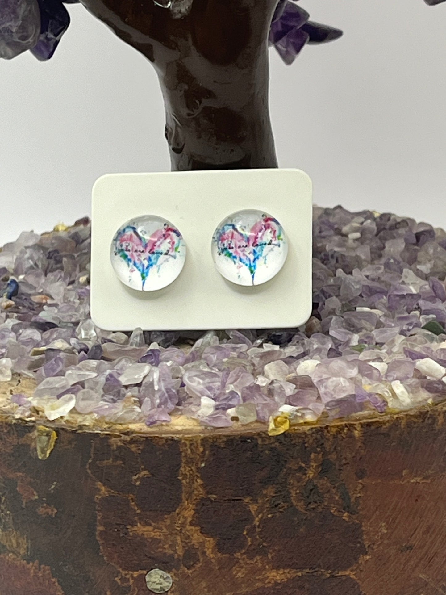 Single Pair Pink and Blue Heart Studs