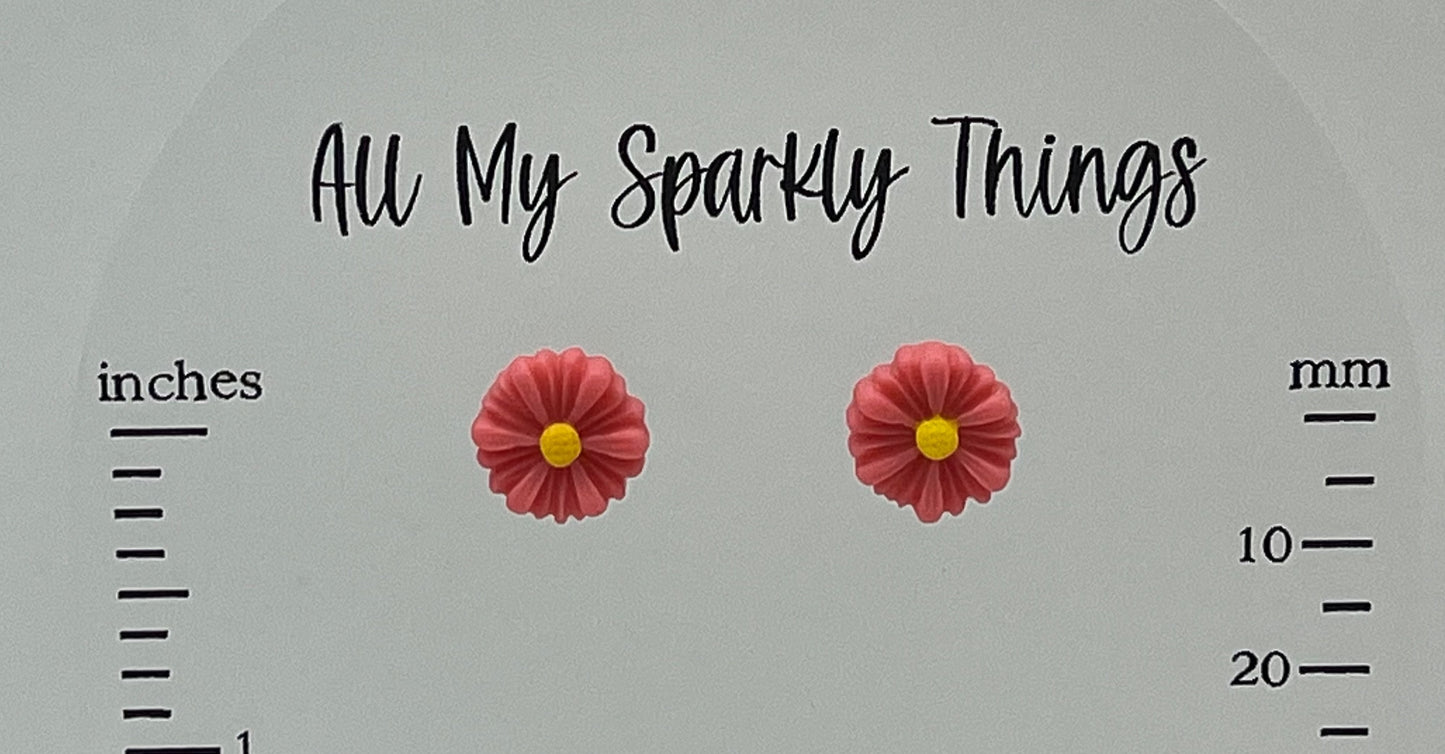 Single Pair Coral Flower Studs