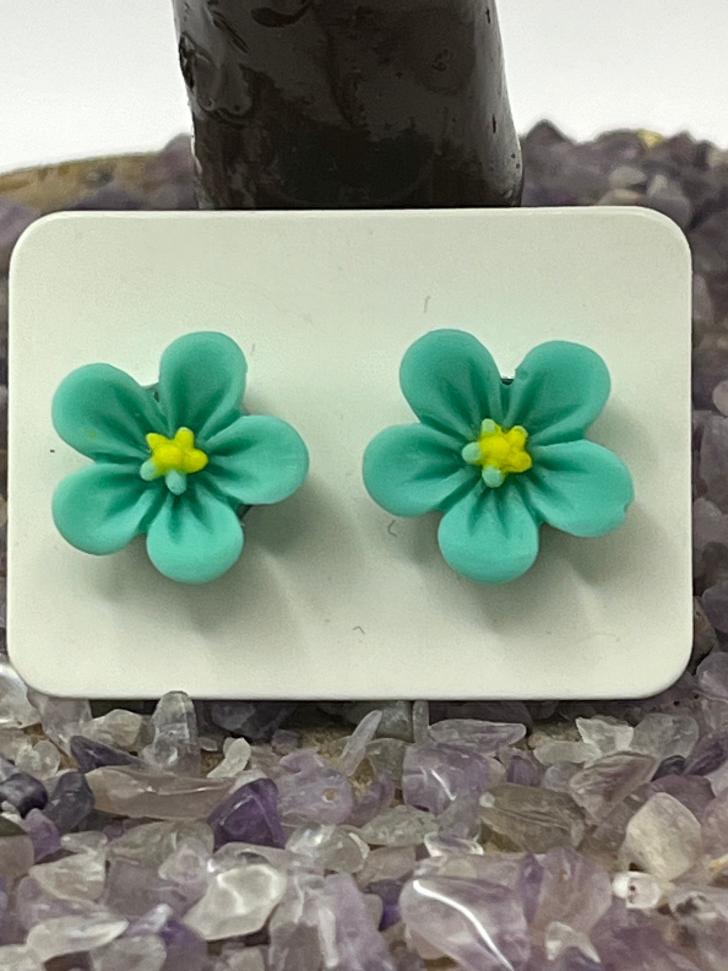 Single Pair Teal Flower Studs