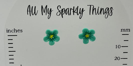 Single Pair Teal Flower Studs