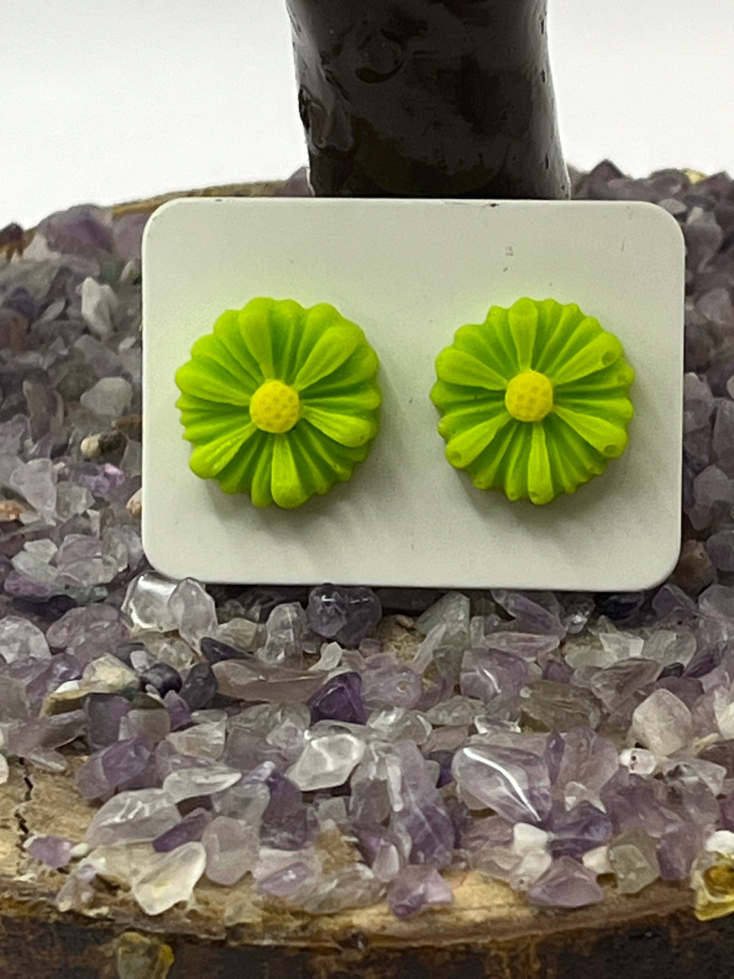 Single Pair Lime Green Flower Studs