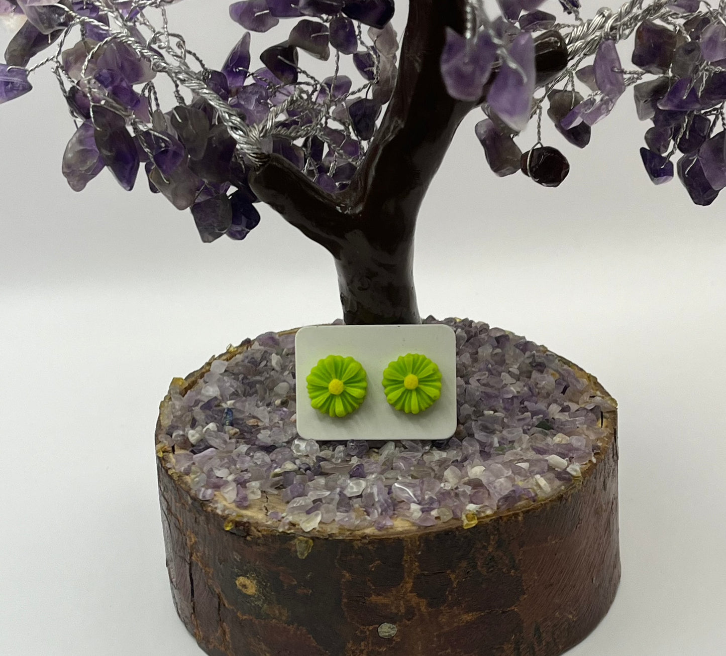 Single Pair Lime Green Flower Studs