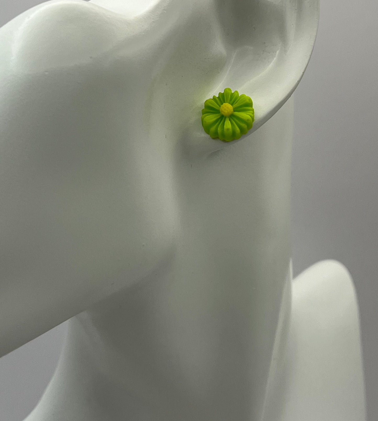 Single Pair Lime Green Flower Studs