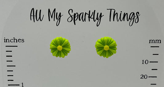 Single Pair Lime Green Flower Studs