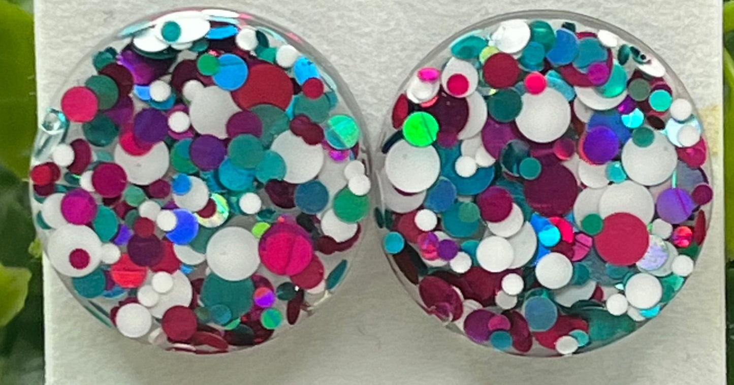 Large 18 mm Studs, Pink, Teal, and White