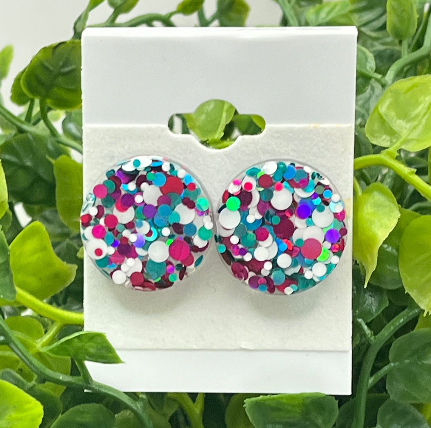 Large 18 mm Studs, Pink, Teal, and White