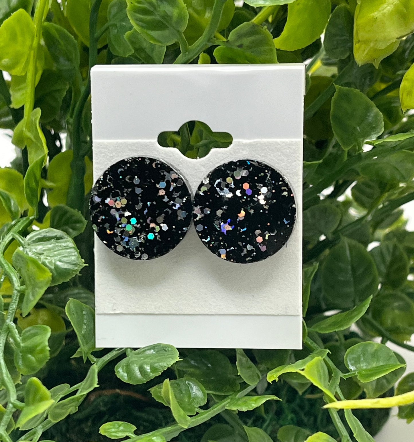 Large 18 mm Studs Black with Silver Sparkles