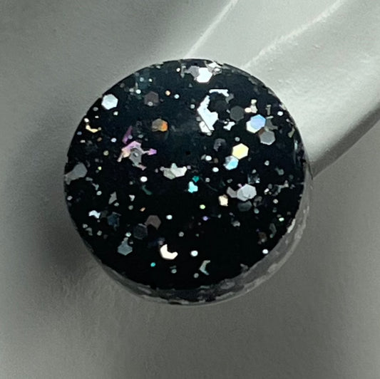 Large 18 mm Studs Black with Silver Sparkles